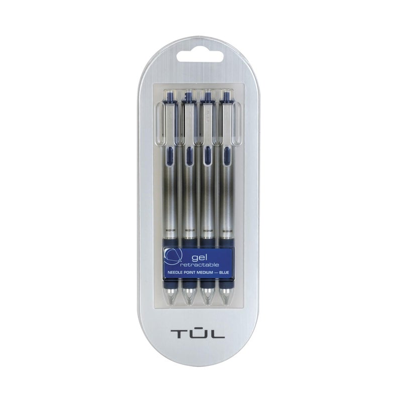 TUL Gel Pens, Retractable, Needle Point, 0.7 mm, Blue Barrel, Blue Ink, Pack Of 4 - Image 1
